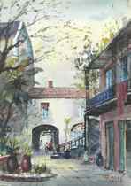 Appraisal: Nestor Hippoyle Fruge American born New Orleans Courtyard Watercolor on