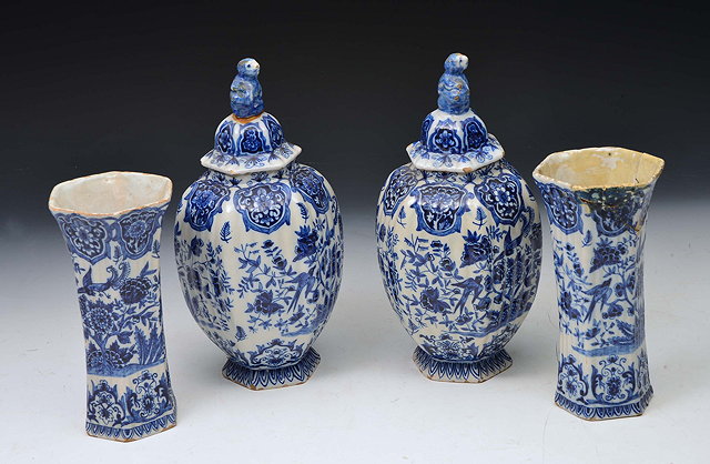 Appraisal: A PAIR OF DUTCH DELFT BLUE AND WHITE POTTERY OCTAGONAL