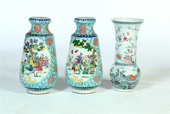 Appraisal: THREE VASES China th century porcelain Pair with celadon glaze