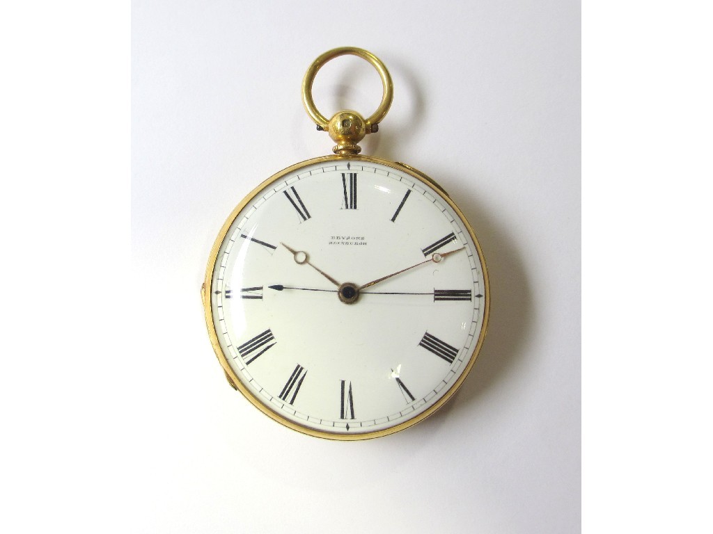 Appraisal: An eighteen carat gold cased open faced pocket watch by