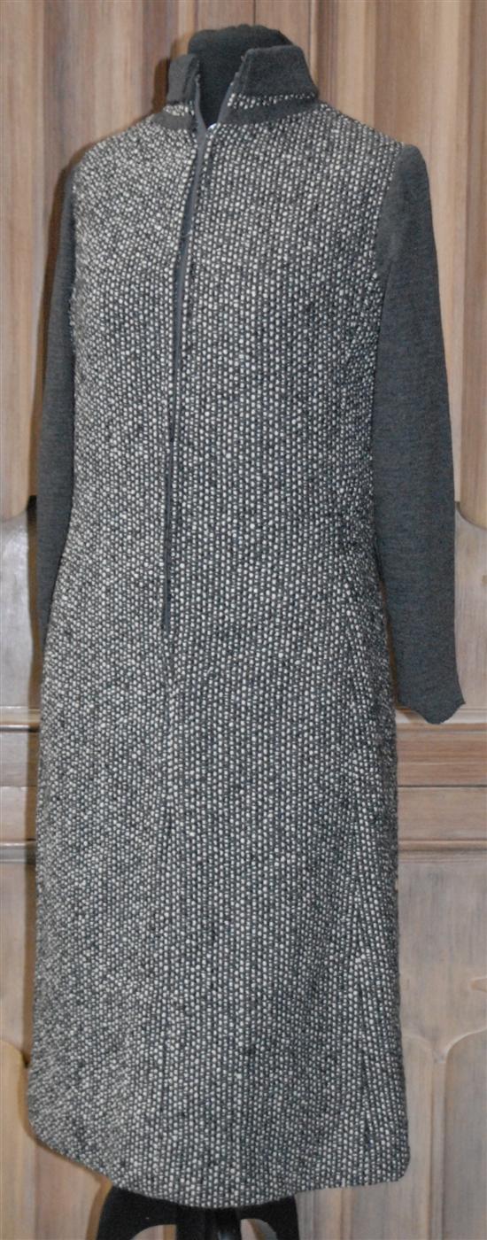 Appraisal: CHRISTIAN DIOR DAY DRESS Gray and white wool sizes avarage