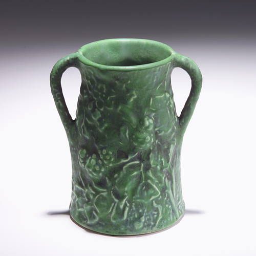 Appraisal: Unusual WELLER vase covered in matte green glaze over Silvertone