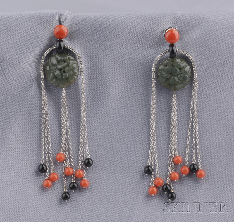 Appraisal: kt White Gold Hardstone and Diamond Earpendants each designed as