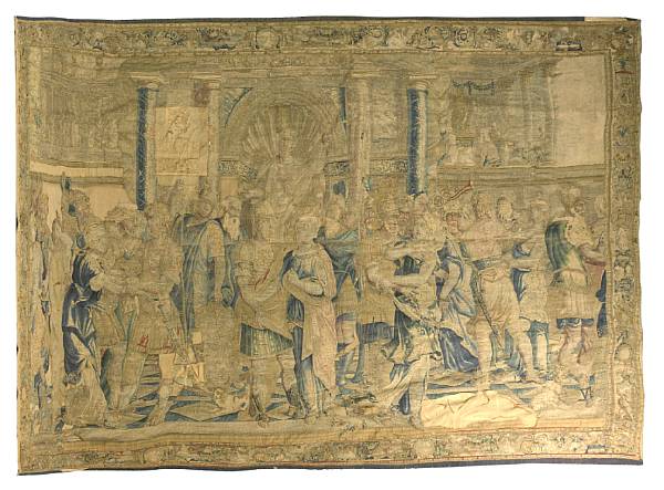 Appraisal: A Flemish Baroque tapestry panel th century Depicting a throned