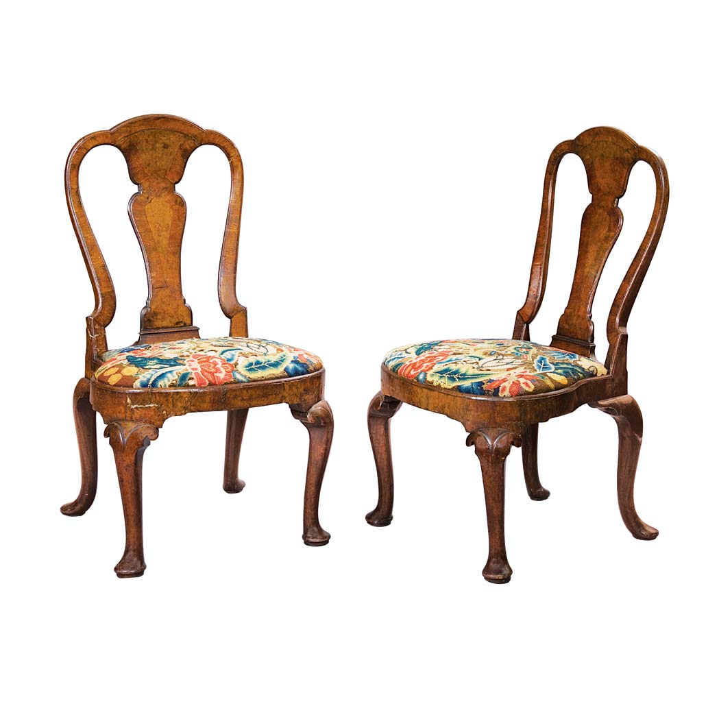 Appraisal: Pair of George II Walnut Side Chairs Second quarter of