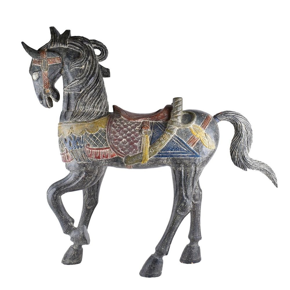 Appraisal: Chinese Polychrome Wood Carved Horse Large Chinese Polychrome wood Carved