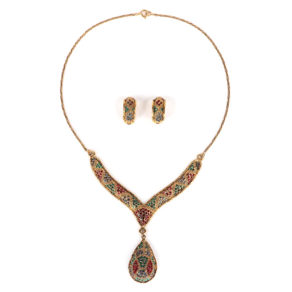 Appraisal: BERGERE MOGHUL STYLE GOLD TONE TEXTURED V AND PENDANT NECKLACE