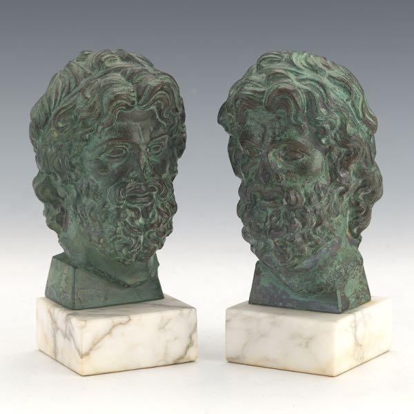 Appraisal: PAIR OF ITALIAN VINTAGE PATINATED METAL ZEUS HEAD BOOKENDS ON