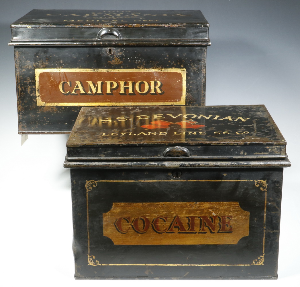 Appraisal: TIN BOXES SHIPBOARD APOTHECARIES COCAINE CAMPHOR Including S S Devonian