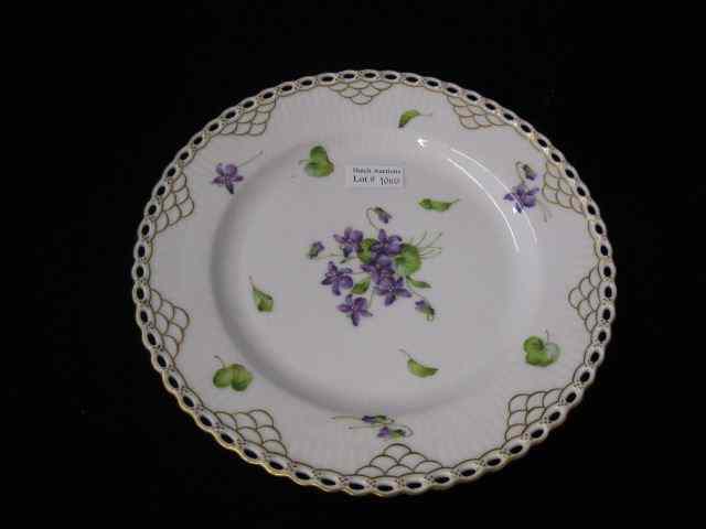 Appraisal: Royal Copenhagen Porcelain Dessert Stand purple floral lace edge pattern