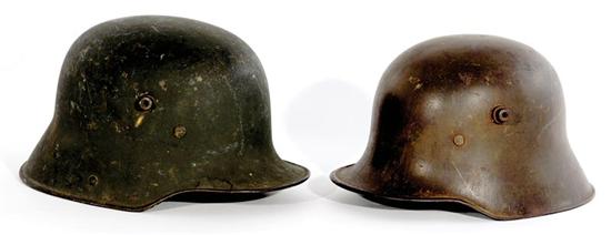 Appraisal: German WWI combat helmets one with remnants of liner and