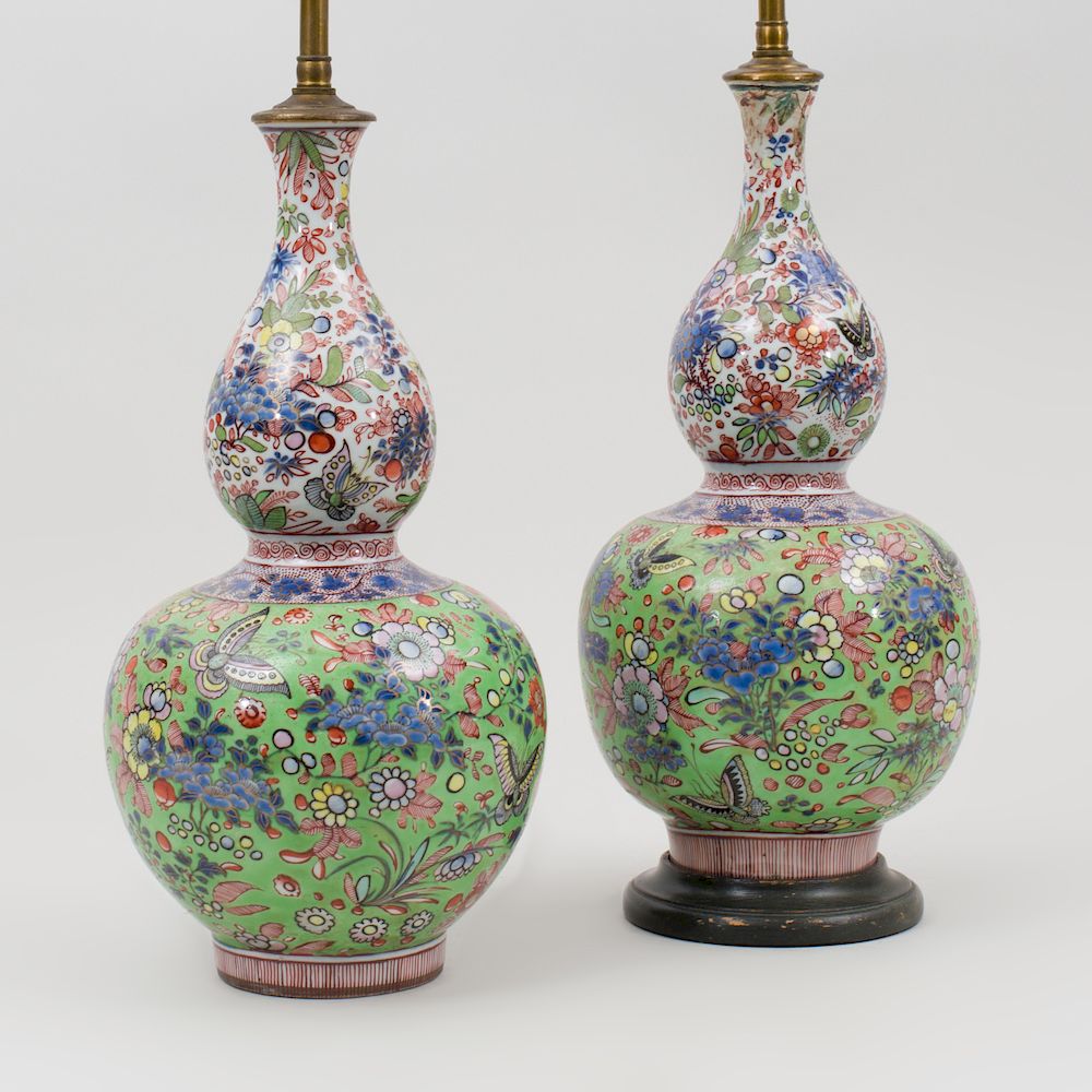 Appraisal: Pair of Chinese Famille Rose Porcelain Double Gourd Form Vases