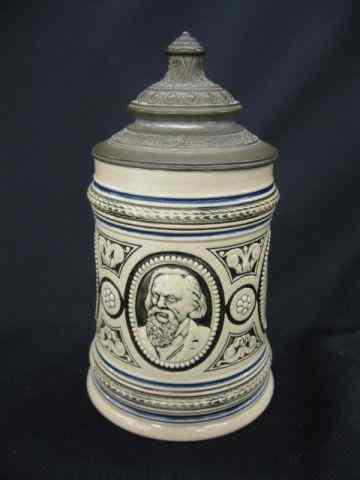 Appraisal: German Pottery Stein unusual cameos withportrait of Franz Xaver Gabelsberger