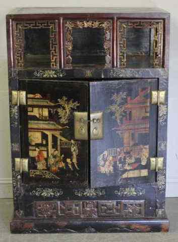 Appraisal: Lacquered and Decorated Asian Cabinet Two door Chinese Cabinet with