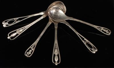 Appraisal: Three pairs of Georg Jensen silver spoons with stylised terminals