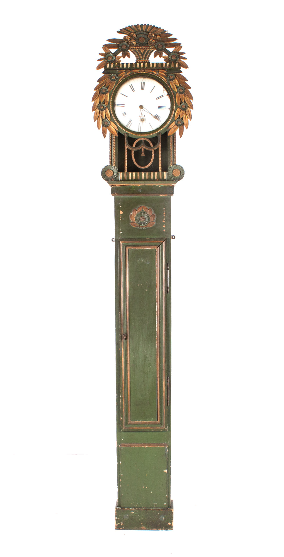 Appraisal: French painted wood tall-case clock th century enameled face with