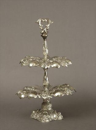 Appraisal: Continental Rococo-Style Silver Two-Tier Stand in in diam approx oz