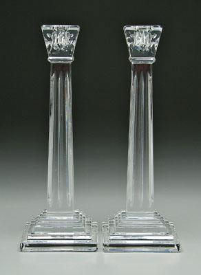 Appraisal: Pair Waterford candlesticks stepped bases below tapered and fluted columns