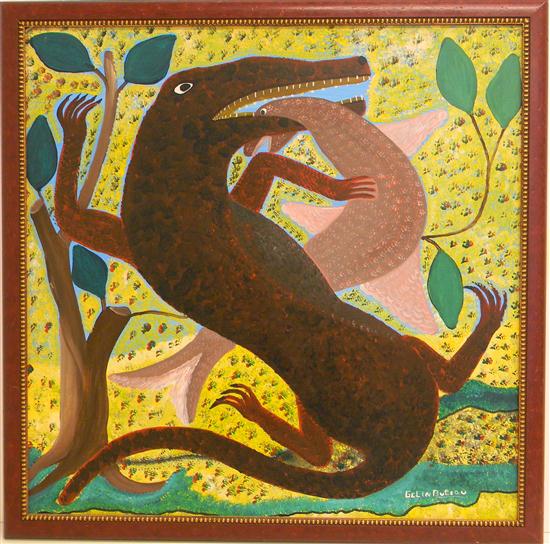 Appraisal: Gelin Buteau Haitian - acrylic on masonite ''Two Lizards ''