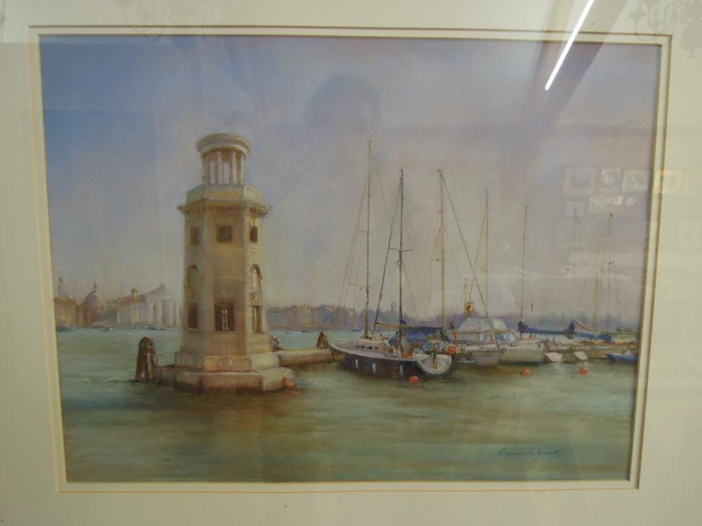 Appraisal: A pastel study of a Venetian lagoon scene with moored