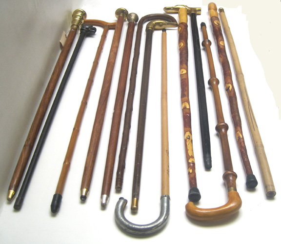 Appraisal: THIRTEEN WALKING STICKS CANES six have brass handles one dogs