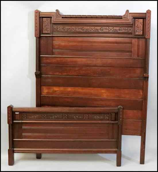 Appraisal: ENGLISH CARVED MAHOGANY BED Comprised of a headboard '' x