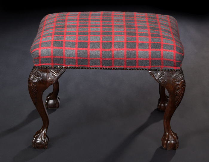 Appraisal: George III-Style Mahogany Stool the padded rectangular top raised on