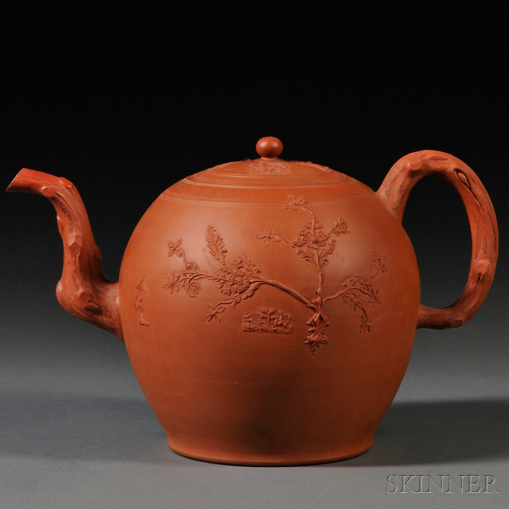 Appraisal: Staffordshire Redware Punch Pot and Cover England c globular shape