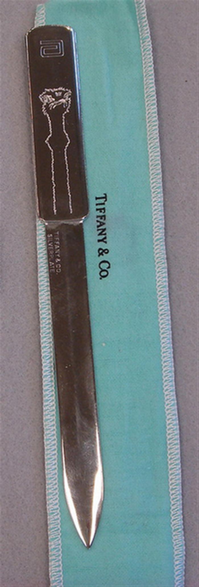 Appraisal: Tiffany Co Silverplate letter opener with ostrich head engraving With