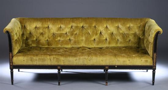 Appraisal: NAPOLEON III-STYLE EBONIZED AND GILT-DECORATED VELVETEEN UPHOLSTERED SOFA Acid green