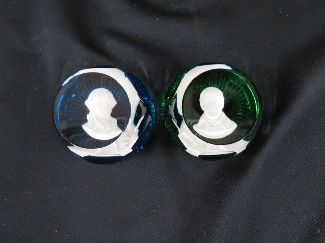 Appraisal: Baccarat Sulfide Paperweights George Washington Napoleon Bonapart excellent with boxes