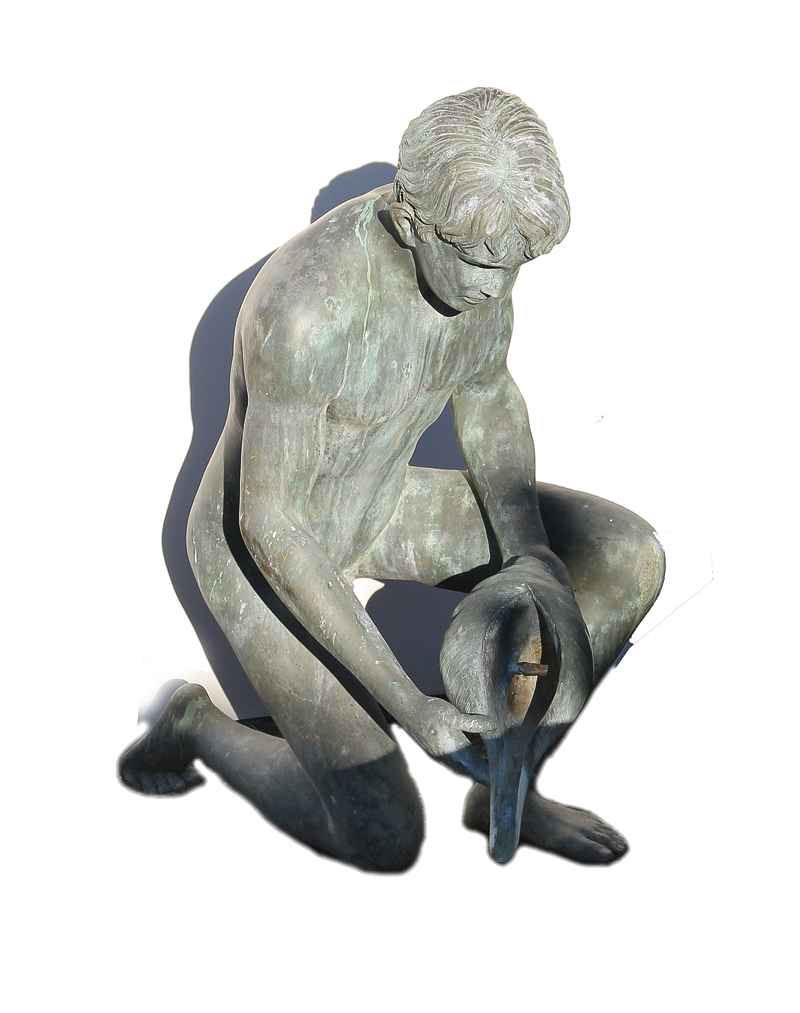 Appraisal: Bronze garden sculpture of young boy with conch shell fitted