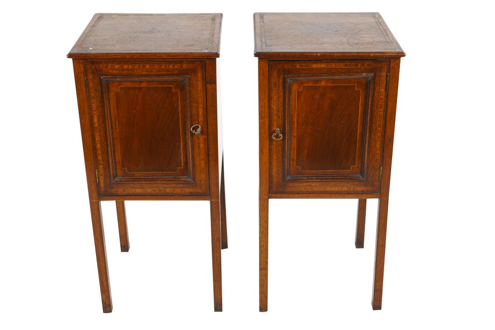 Appraisal: PAIR OF INLAID MAHOGANY BEDSIDE TABLESfirst half th century x