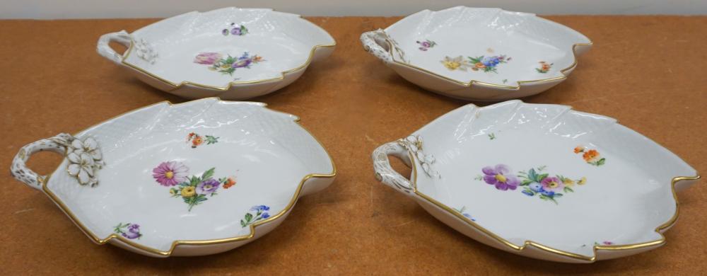 Appraisal: Four Royal Copenhagen Floral Decorated Porcelain Leaf-Form Dishes L in