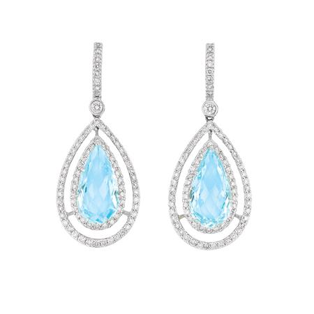 Appraisal: Pair of White Gold Diamond and Aquamarine Pendant-Earrings Estimate -