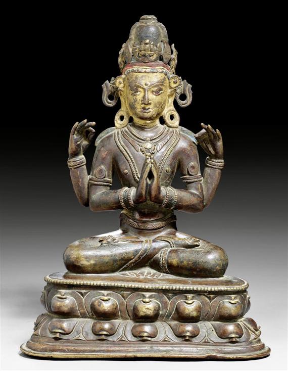 Appraisal: A BRONZE FIGURE OF SHADAKSHARI AVALOKITESHVARA Western Tibet th c