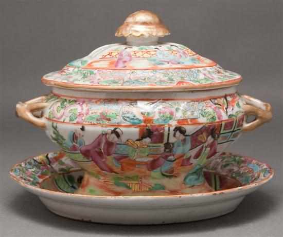 Appraisal: Chinese Export Rose Mandarin porcelain sauce tureen and underplate circa