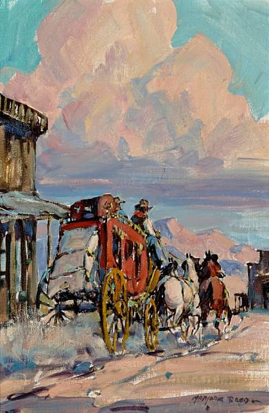 Appraisal: Marjorie Reed American - Old West Sunset Night-Time Staging first