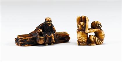 Appraisal: Two Japanese elephant ivory studies th century Including a seated