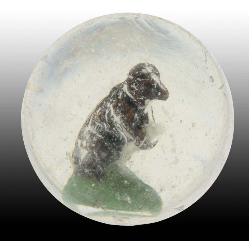 Appraisal: Painted Bear Sulphide Marble Description Brown bear on a green