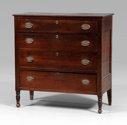 Appraisal: American Federal walnut chest poplar and yellow pine secondary finely