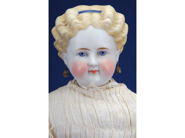 Appraisal: Blonde Parian Lady with Blue Headband Germany ca untinted bisque