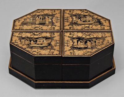 Appraisal: Four Chinese export lacquered boxes four shaped boxes with fitted