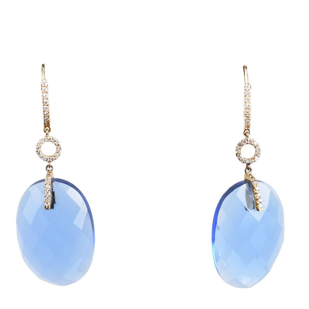 Appraisal: Blue Stone Diamond and K Earrings Large Blue Stone Approx