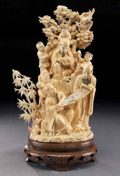 Appraisal: Chinese carved ivory figural group International buyers should note that