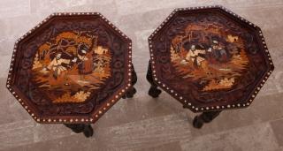 Appraisal: Inlaid Figural End Tables Pair Pair of Anglo-Indian end tables