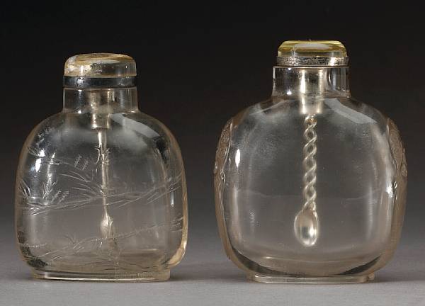 Appraisal: Two rock crystal snuff bottles Both well-hollowed the first with