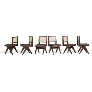 Appraisal: PIERRE JEANNERET Six dining chair PIERRE JEANNERET Library table AFTER