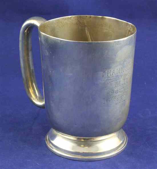 Appraisal: A Victorian silver mug with engraved inscription Elkington Co Birmingham