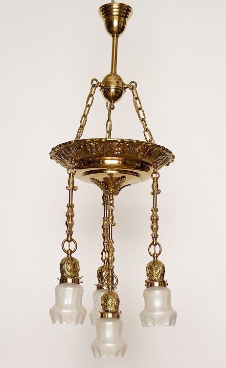 Appraisal: RESTORED AMERICAN VICTORIAN BRASS CHANDELIER A restored American Victorian four